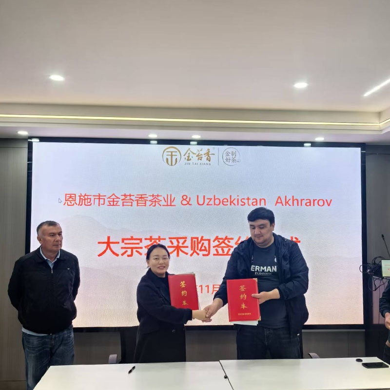 2025年11月5日广交会结识乌兹别克斯坦客户到金苔香茶业选样并达成交易合作